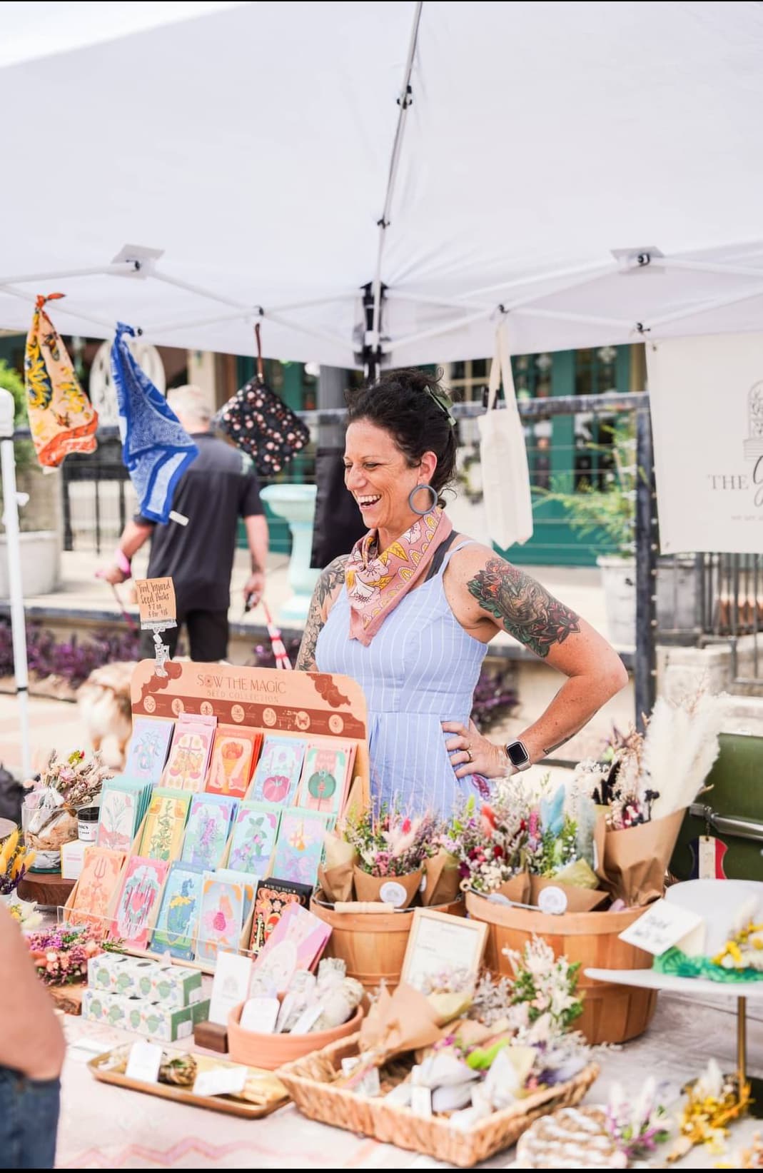 Elizabeth Hyman, The Gardeners Wife, at a pop-up market selling her products
