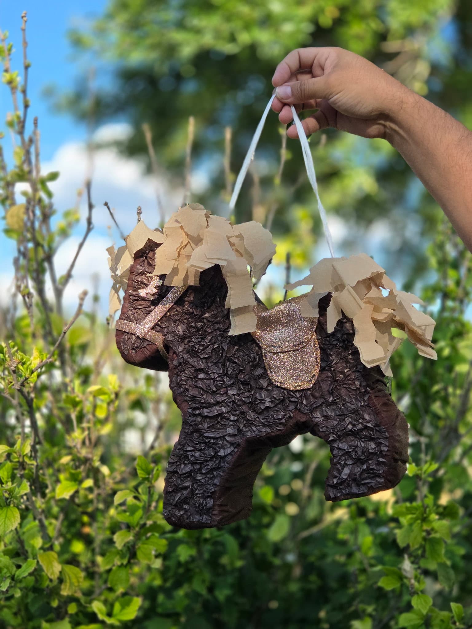A homemade horse piñata